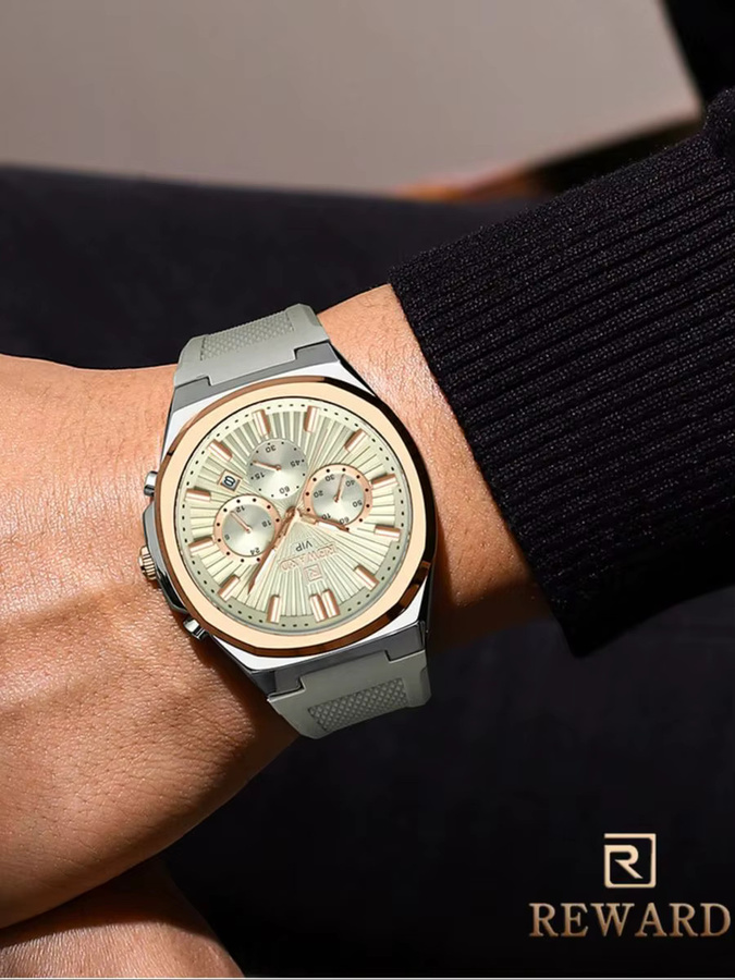REWARD Armbanduhr Chronograph, Quarz, Silikonband, Herren, Grün, Roségold - Bild 5