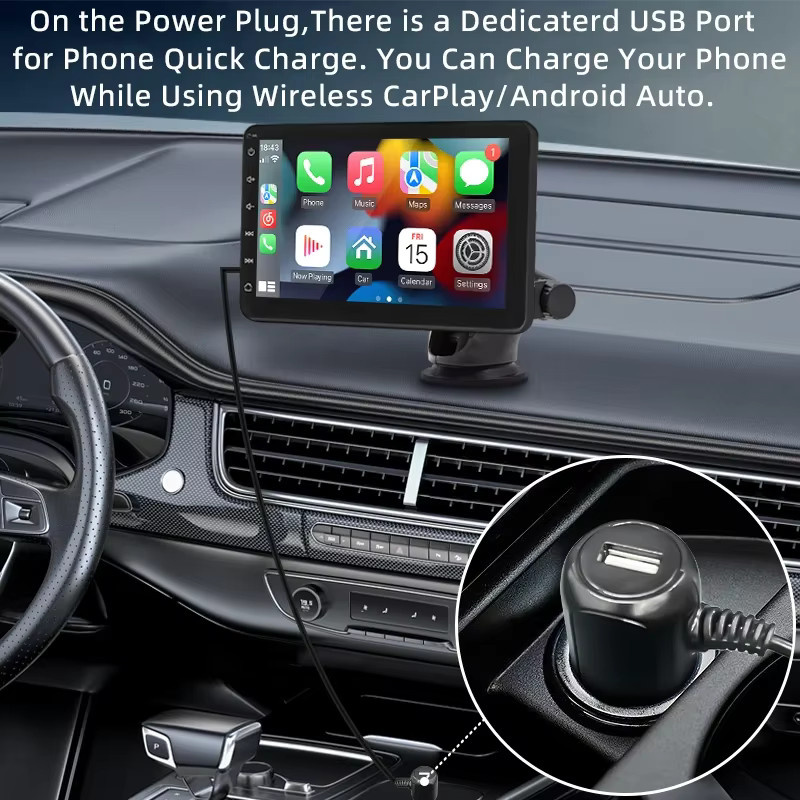 SINOVCLE 7 Zoll Tragbarer Drahtloser Carplay und Android Auto Multimedia Player mit IPS Touchscreen, Bluetooth, AUX und USB in Schwarz - Bild 3