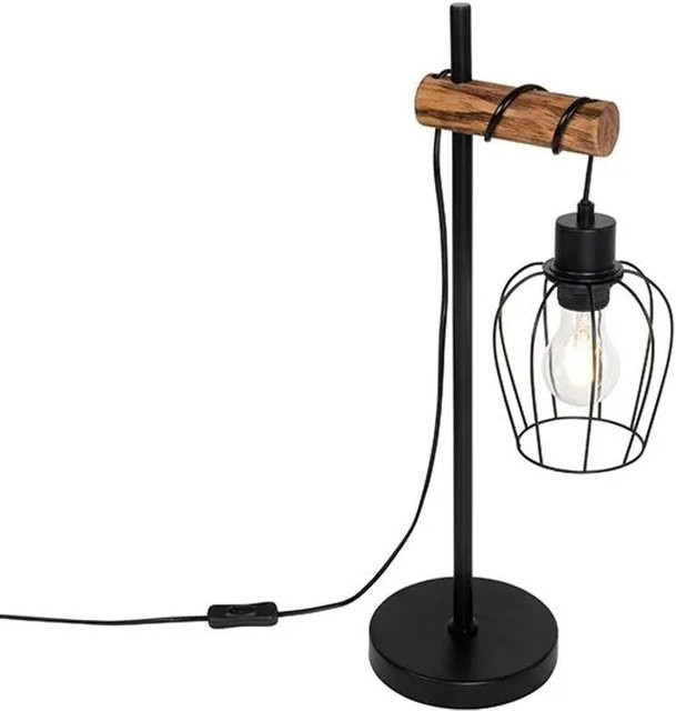 QAZQA Tischlampe im rustikalen Landhausstil aus Holz und Stahl, Schwarz, dimmbar, E27 - Bild 1