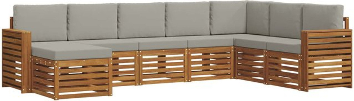 vidaXL Outdoor-Sofagarnitur aus Akazie mit 8-teiligem Set und Kissen in Natur und Hellgrau - Bild 1
