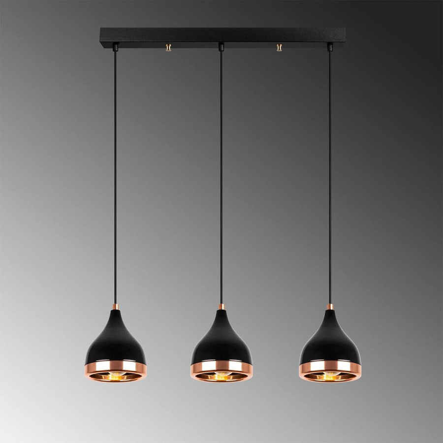 Opviq Pendelleuchte Yildo in Kupfer und Schwarz aus Metall mit 3 E27 Fassungen, Höhe: 111 cm, Breite: 14 cm, Tiefe: 14 cm - Bild 4