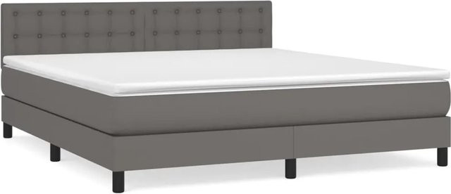 vidaXL Boxspringbett mit Matratze in Grau aus Kunstleder, Hybridbett mit Taschenfederkern, B/T/H: 160 x 200 cm - Bild 1