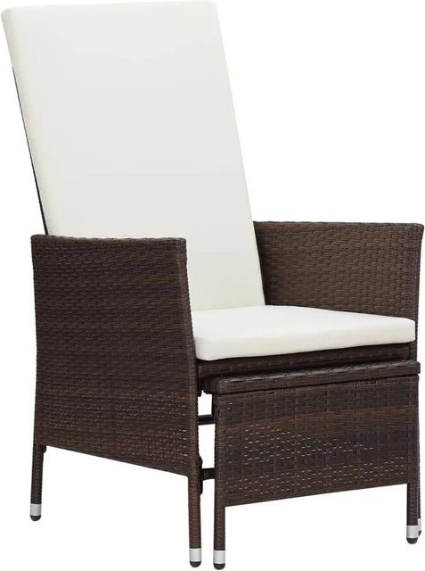 Furnicato Garten-Liegestuhl aus braunem PE-Rattan mit cremeweißen Auflagen und Metallrahmen - Bild 1