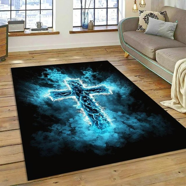 Lodestar 3D Teppich mit Jesus und Heiliger Bibel Motiv, Blau, B/B: 60 x 40 cm - Bild 1