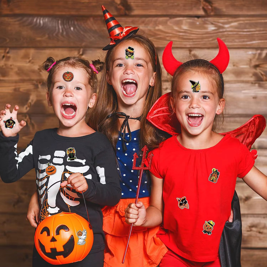 500 Stück Halloween-Aufkleber von TYFYO in Multicolour mit Kürbis, Fledermaus und Hexe für Kinder - Bild 4