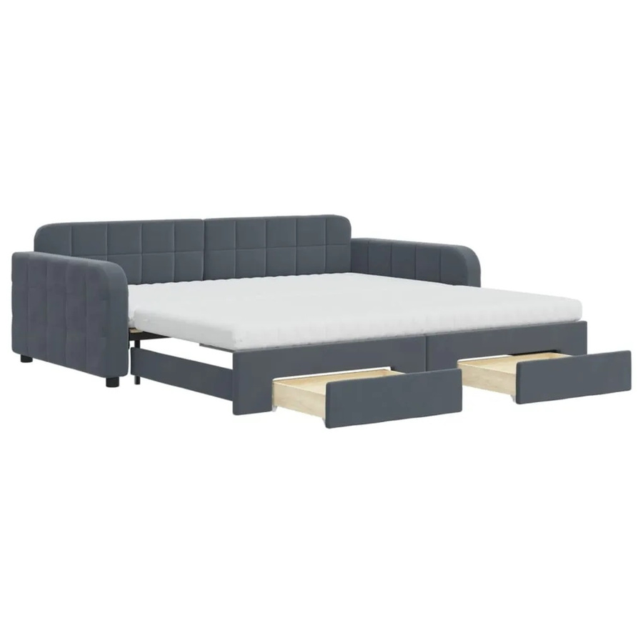 vidaXL Tagesbett ausziehbar mit Schubladen in Dunkelgrau aus Samt, B/T: 100 x 200 cm - Bild 2