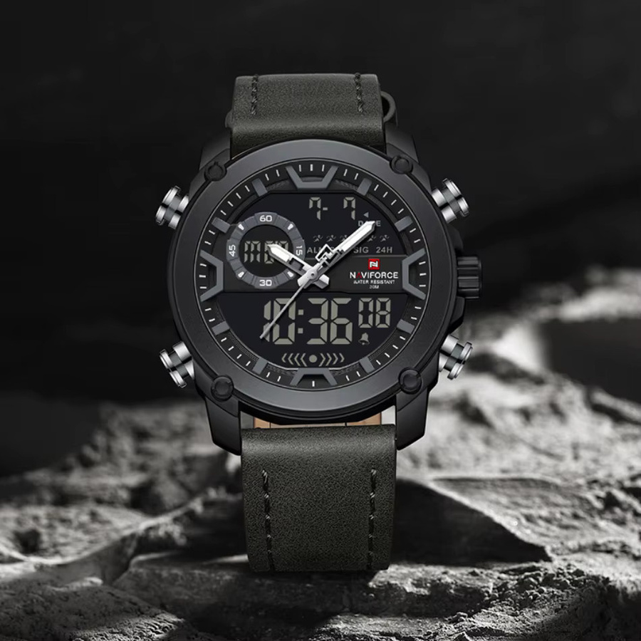 NAVIFORCE Armbanduhr, Quarz, Analog-Digital, Leder, Schwarz, Herren - Bild 6