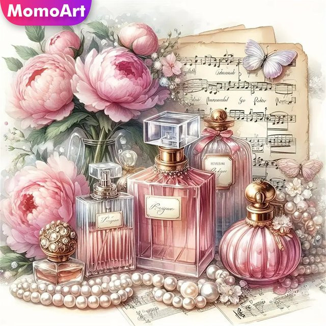 Momoart 5D Diamant Mosaik DIY Kreuzstich Kit Pfingstrose Blume Parfüm Flakon Landschaft Stickerei Set für Erwachsene mit runden Diamanten B/H: 20 x 20 cm - Bild 1