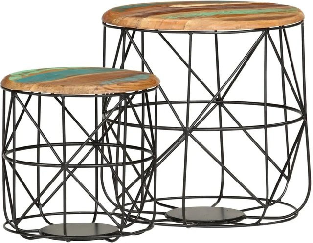 vidaXL Couchtisch-Set aus Massivholz im Vintage-Stil, 2er-Set, rund, Farben: Schwarz und Braun, B/T/H: 45 x 45 x 45 cm - Bild 1