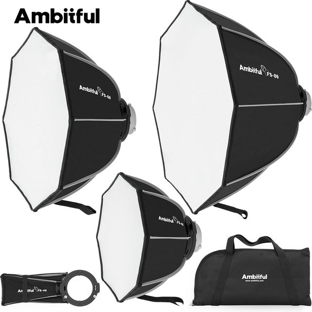 Ambitful FS Series Octagon Softbox mit Bowens Mount für Godox Aputure und Sokani Studio LED-Videoleuchten, Schwarz - Bild 1