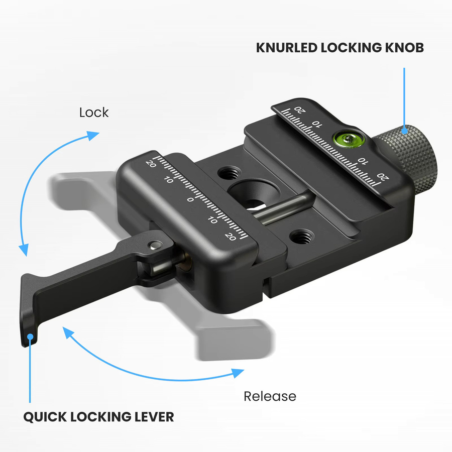WEYLLAN Schnellspanner Arca Swiss Klemme für Stativ und Kugelkopf mit Picatinny-Adapter, Schwarz - Bild 3