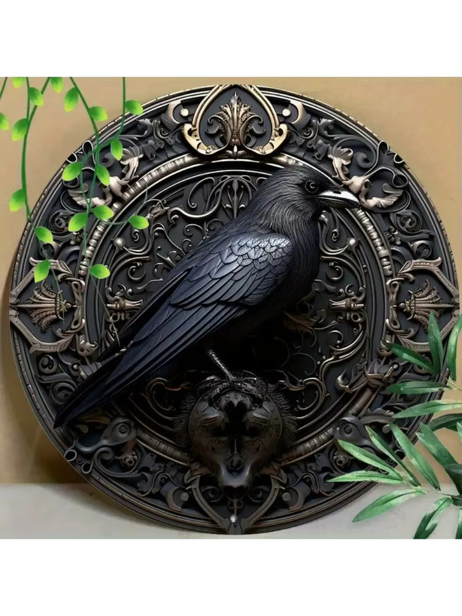Potdemiel Gothic Crow Aluminium-Wandkunst, rundes Metallschild in Schwarz, Durchmesser: 20,3 cm - Bild 5