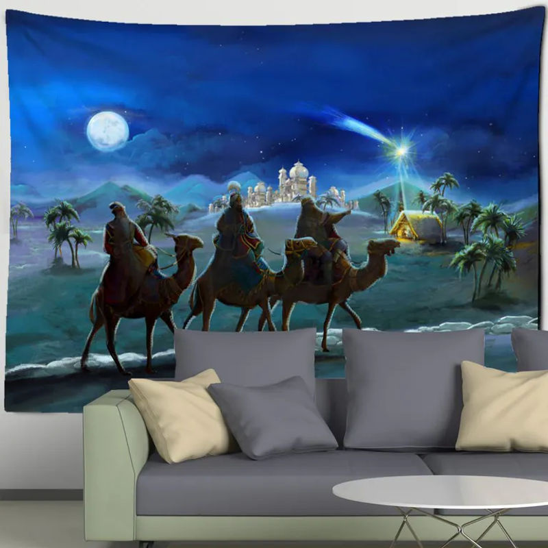 Super Six Wandtapete mit Kamel-Print und psychedelischem Hexerei-Design in Blau, B/H: 150 x 100 cm - Bild 2