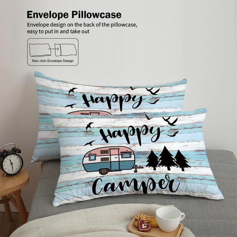 3-teiliges Bettwäscheset Binchi Fitness mit Camper-Muster in Blau, bestehend aus 1 Bettbezug und 2 Kissenbezügen aus Mikrofaser, B/H: 240 x 220 cm - Bild 3