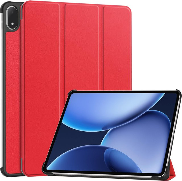Stoßfeste magnetische Tri-Folding Tablet Hülle für OnePlus Pad 3 Pro und Pad 4 Pro in Rot mit Auto Sleep/Wake Funktion - Bild 1