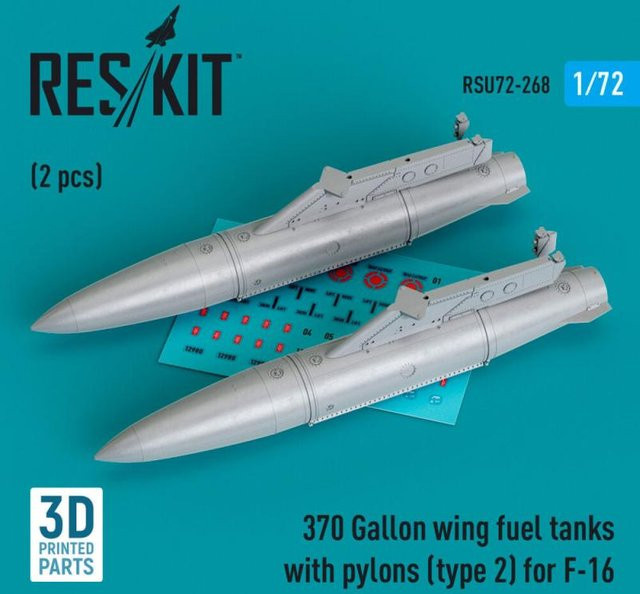 ResKit Models 370 Gallon wing fuel tanks with pylons (type 2) for F-16 (A/B/C/D/E/F/I), 2-teiliges Set, 1:72 - Bild 1