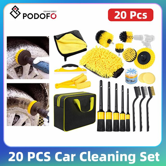 Podofo 20-teiliges Auto-Reinigungsset mit Mehrzweck-Bohrbürsten und Waschhandschuh in Multicolour - Bild 1