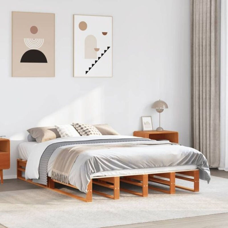 Massivholzbett aus Kiefer in Wachsbraun von vidaxl, B/T/H: 120 x 200 cm - Bild 1