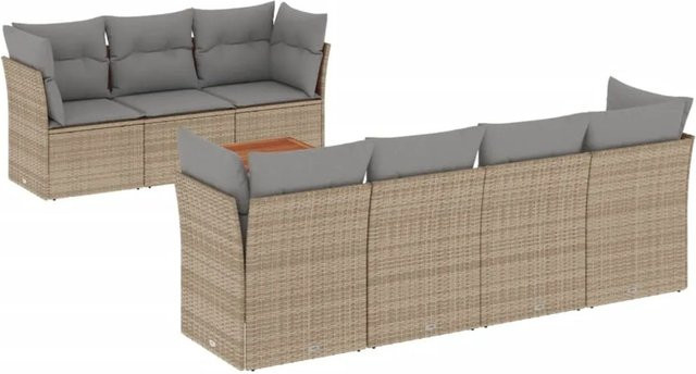 vidaXL 8-teilige Garten-Sofagarnitur aus Poly-Rattan und Akazienholz in Beige und Grau mit Kissen - Bild 1