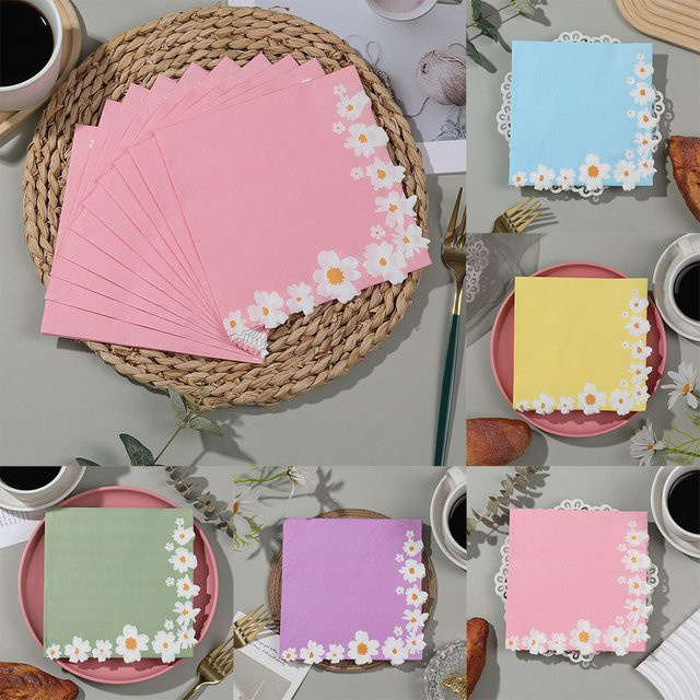 20 Stück Einweg Servietten aus Papier mit Gänseblümchen-Design in Lila für Kindergeburtstage und Babypartys - Bild 1