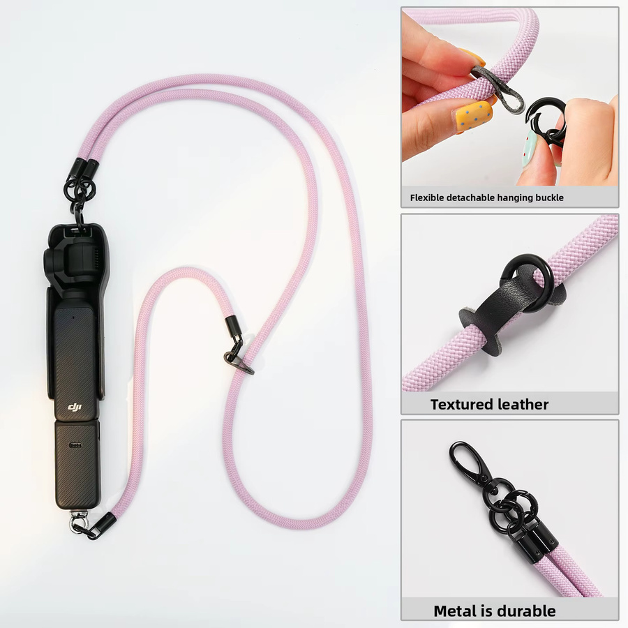 DJI Pocket4 P3 Anti-Verlust-Umhängeband als abnehmbares tragbares Schutzseil und Kamera-Hängekette in Schwarz oder Pink - Bild 1