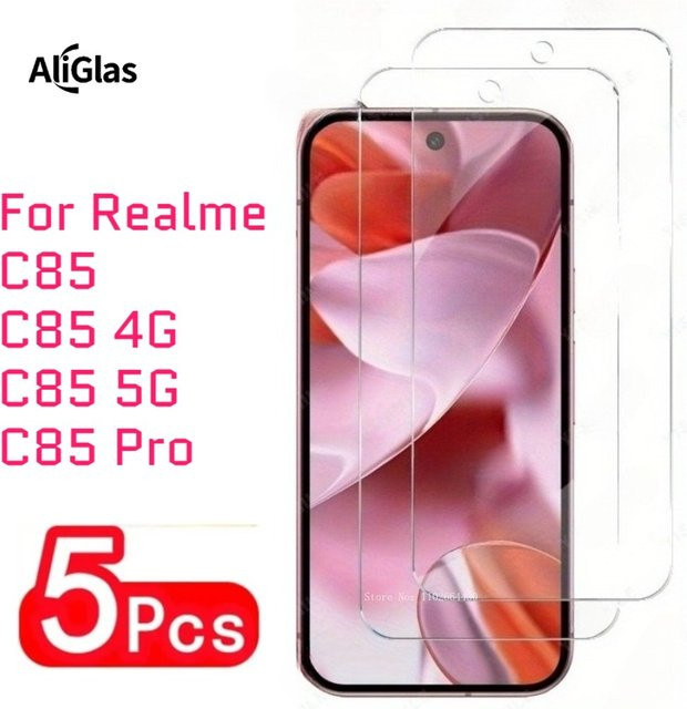 5er Pack Schutzfolien aus gehärtetem Glas für Realme C85 4G, Realme C85 5G und Realme C85 Pro, transparent, ohne schwarze Ränder - Bild 1