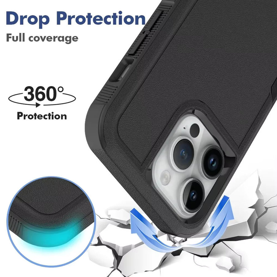 Heavy Duty Rugged Armor Handyhülle mit integriertem Display-Schutz aus PC und TPU für iPhone 16 15 14 13 12 11 Pro Max Plus XS XR 7 8 in Schwarz und Lila - Bild 2