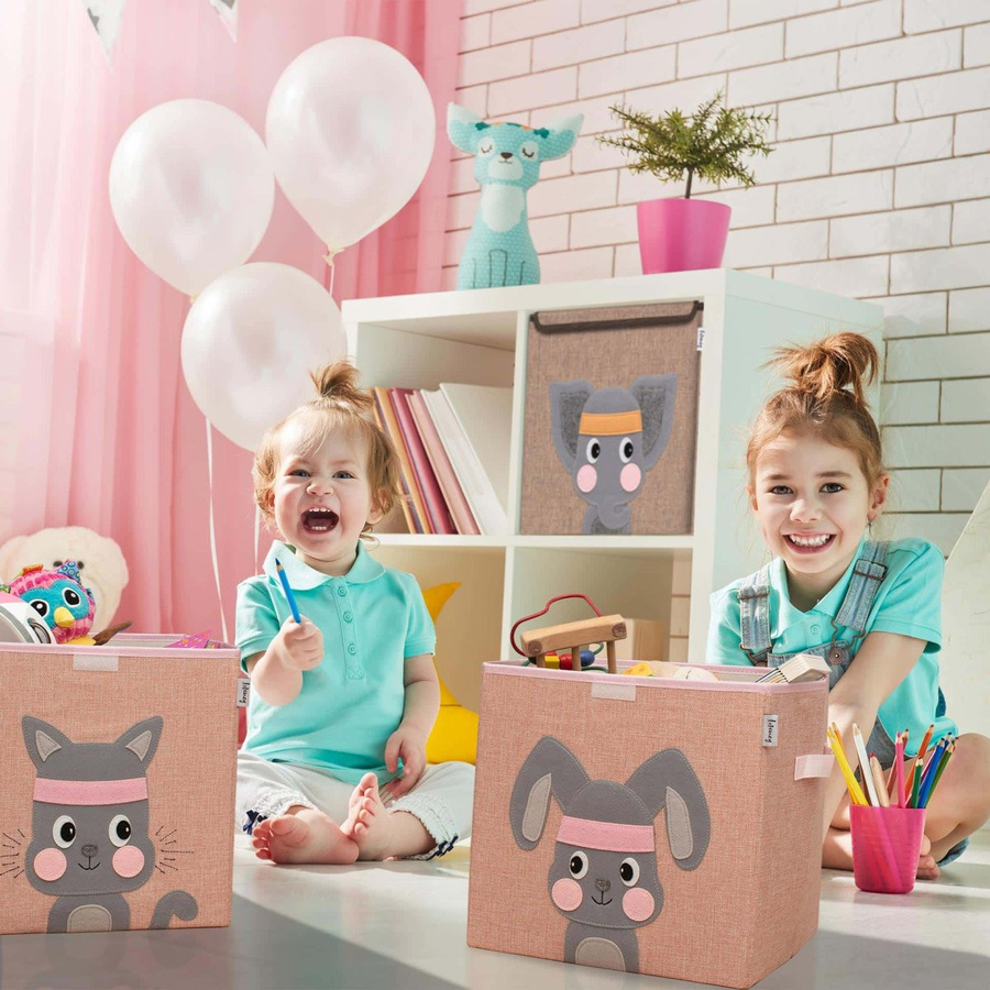 Lifeney Aufbewahrungsbox 2er-Set aus Stoff mit Deckel und Griffen, Farbe: Pink, B/T/H: 33 x 33 x 33 cm - Bild 2