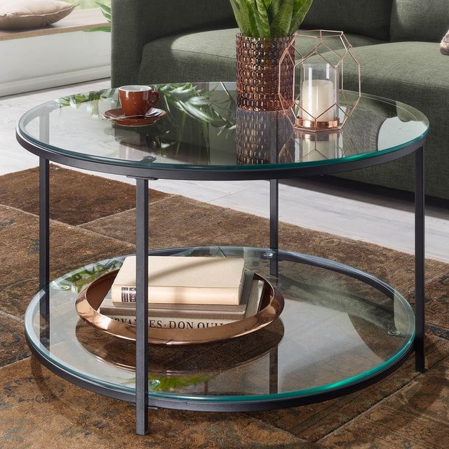 Runder Couchtisch FineBuy aus Glas und Metall in Schwarz oder Transparent, Durchmesser: 80 cm, Höhe: 45 cm - Bild 1