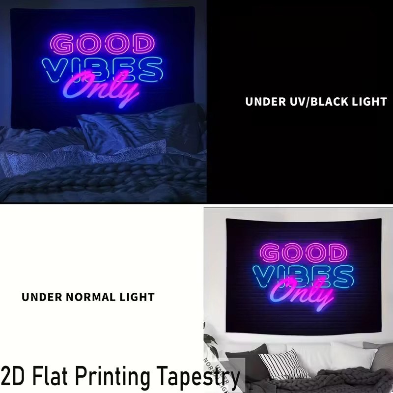 VIKAMA Neon-Wandteppich Good Vibes Only mit Cyberpunk-Print in Multicolour, Rechteckig, Breite: 60 cm, Höhe: 40 cm - Bild 2