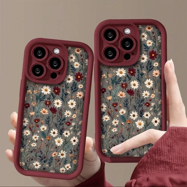 Apple iPhone Handyhülle aus TPU mit weißem und rotem Blumenmuster und erhöhtem Rand zum Schutz vor Stürzen - Bild 1