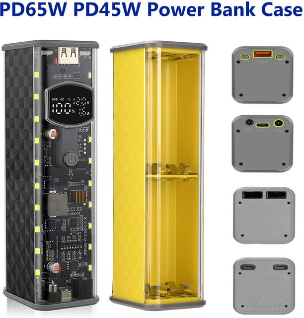 Gaqqee DIY Powerbank-Gehäuse Set Transparent mit LED-Licht, PD65W PD45W Schnellladefunktion für 8 Zellen 18650 Akkus, Schwarz - Bild 1
