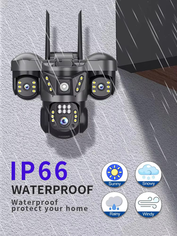 V380 4G SIM Überwachungskamera für den Außenbereich mit drei Objektiven, 15 MP, IP-Kamera mit automatischer Verfolgung, Nachtsicht, Vollfarb-Nachtsicht und Bewegungserkennung, wasserdicht, Farbe: Schwarz - Bild 7