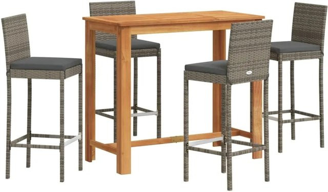 vidaXL 5-tlg Gartenbar-Set Grau aus Akazien-Massivholz und PE-Rattan - Bild 1