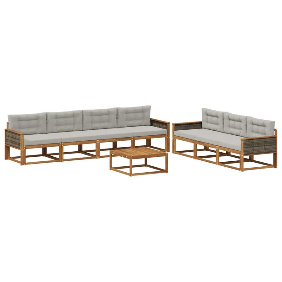 vidaXL Outdoor-Sofagarnitur aus Akazienholz mit 8-teiligem Set und Kissen in Natur und Grau - Bild 2