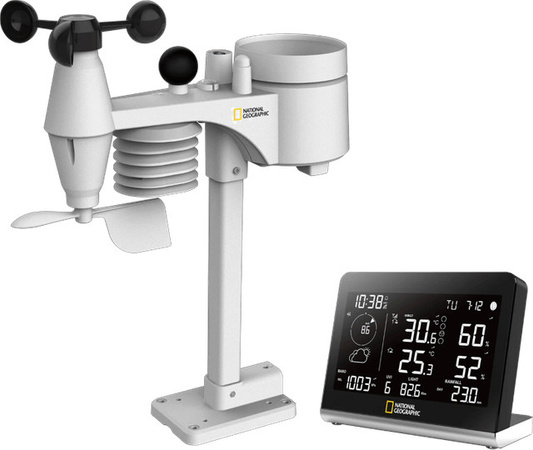 Bresser National Geographic Kabellose Wetterstation SC 8-in-1 mit Außensensor in Weiß
