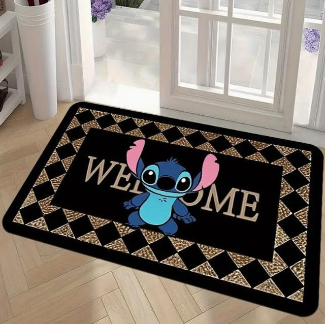 Miniso Stitch The Movie Fußmatte mit Blumendesign, rutschfest und maschinenwaschbar, B/L: 80 x 50 cm, Multicolour - Bild 1
