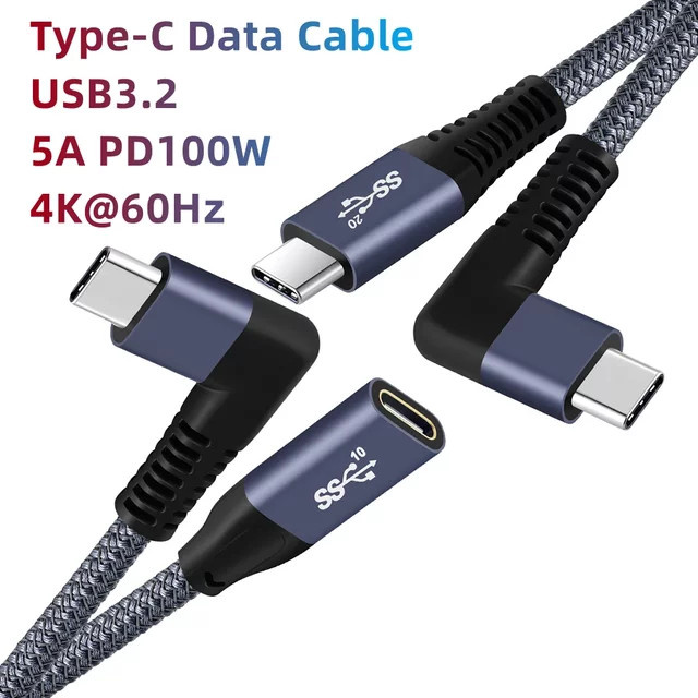 BSN USB-C Datenkabel mit 90 Grad Winkel, USB 3.2 Typ-C auf Typ-C, 100 W PD Schnellladung, 4K bei 60 Hz, Nylon-Geflecht - Bild 1