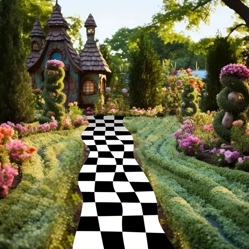 VIKAMA Fairyland Karierter Läufer-Teppich, schwarz-weiß, rutschfest, modern und dekorativ für Garten und Zuhause - Bild 4
