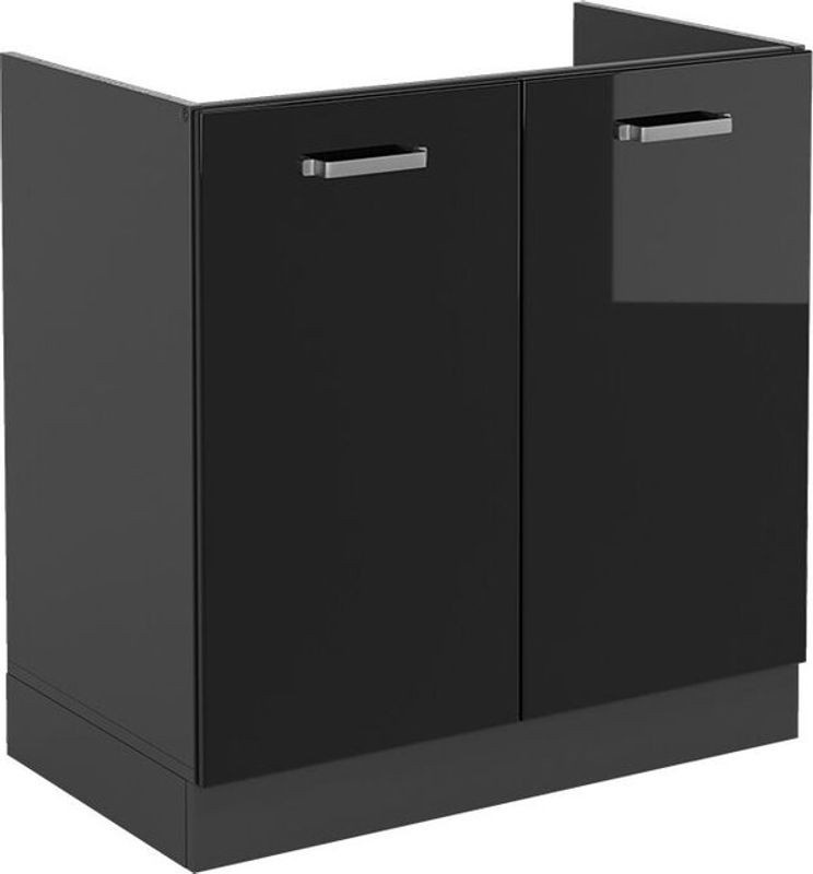 Vicco Spülenunterschrank R-Line in Schwarz Hochglanz und Anthrazit mit Drehtüren, Breite: 80 cm - Bild 1