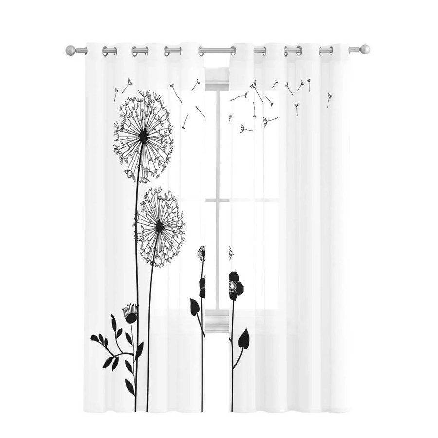 Yiran Furniture Transparente Löwenzahn Vorhänge aus Tüll und Organza in Schwarz und Weiß, B: 135 cm, H: 115 cm - Bild 1