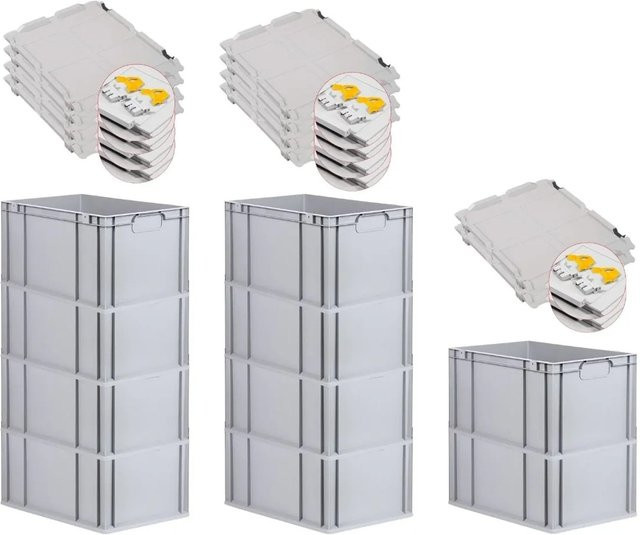 PROREGAL Spar Set 10x Eurobox Nextgen Economy in Grau mit gelben Schiebeschnappverschlüssen und Scharnierdeckel, H x B x T: 32 x 40 x 60 cm - Bild 1