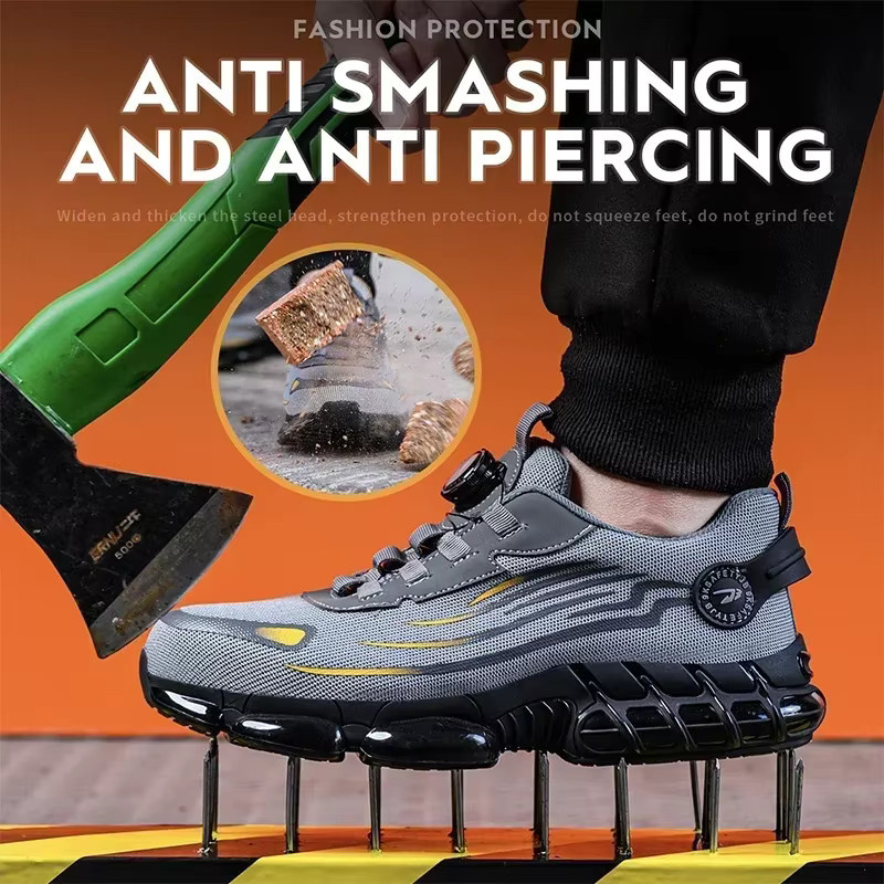 QHSPE Sicherheitsschuhe für Männer mit Rotationsverschluss, Anti-Smash und Anti-Punktion, Sportliche Arbeitsschuhe in Blau und Grau - Bild 3