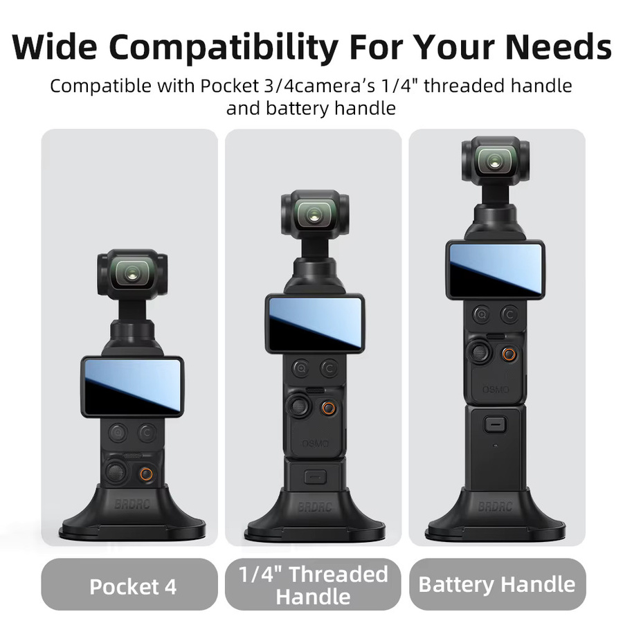 BRDRC Autohalterung für DJI Pocket 4 und 3, abnehmbare rutschfeste Desktop-Basis, Farbe: Schwarz - Bild 6