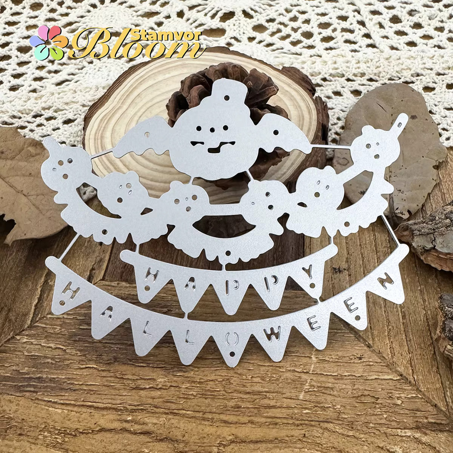 Metall-Stanzformen Happy Halloween Kürbis Banner für Scrapbooking und dekorative Prägung in Silber - Bild 3