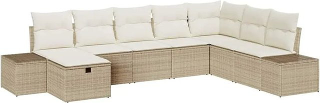 vidaXL Garten-Sofa-Set 8-teilig aus Poly-Rattan in Beige mit Kissen und L-Form - Bild 1