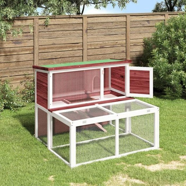 Maison Exclusive Kaninchenstall aus Kiefer Massivholz mit 2 Ebenen, Schutzhaus und Rampe, B/T/H: 102 x 90 x 84,5 cm - Bild 1