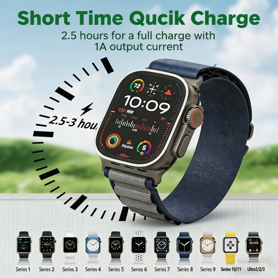 TIMESS Magnetisches Schnell-Ladegerät USB Type-C für Apple Watch Series Ultra, 11, 10, 9, 8, 7, 6, SE und Series 4, 3, 2, 1 in Weiß - Bild 3