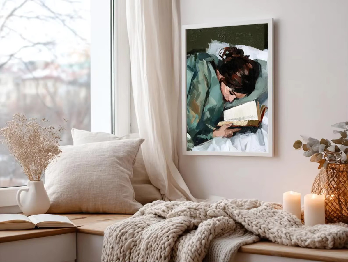 Abstrakte Wandkunst SHENCHEN mit lesendem Mädchen in Mehrfarbig für moderne Schlafzimmerdekoration - Bild 3