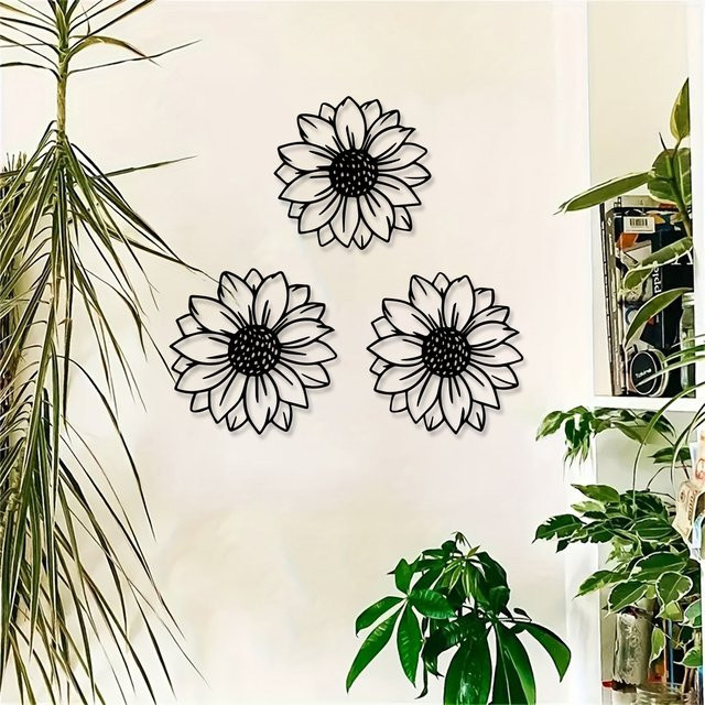 DDPNKL Sonnenblume Außenwanddekoration aus Metall in Schwarz, rustikales Gartenornament zum Aufhängen für Garten, Zaun und Wohnbereich - Bild 1